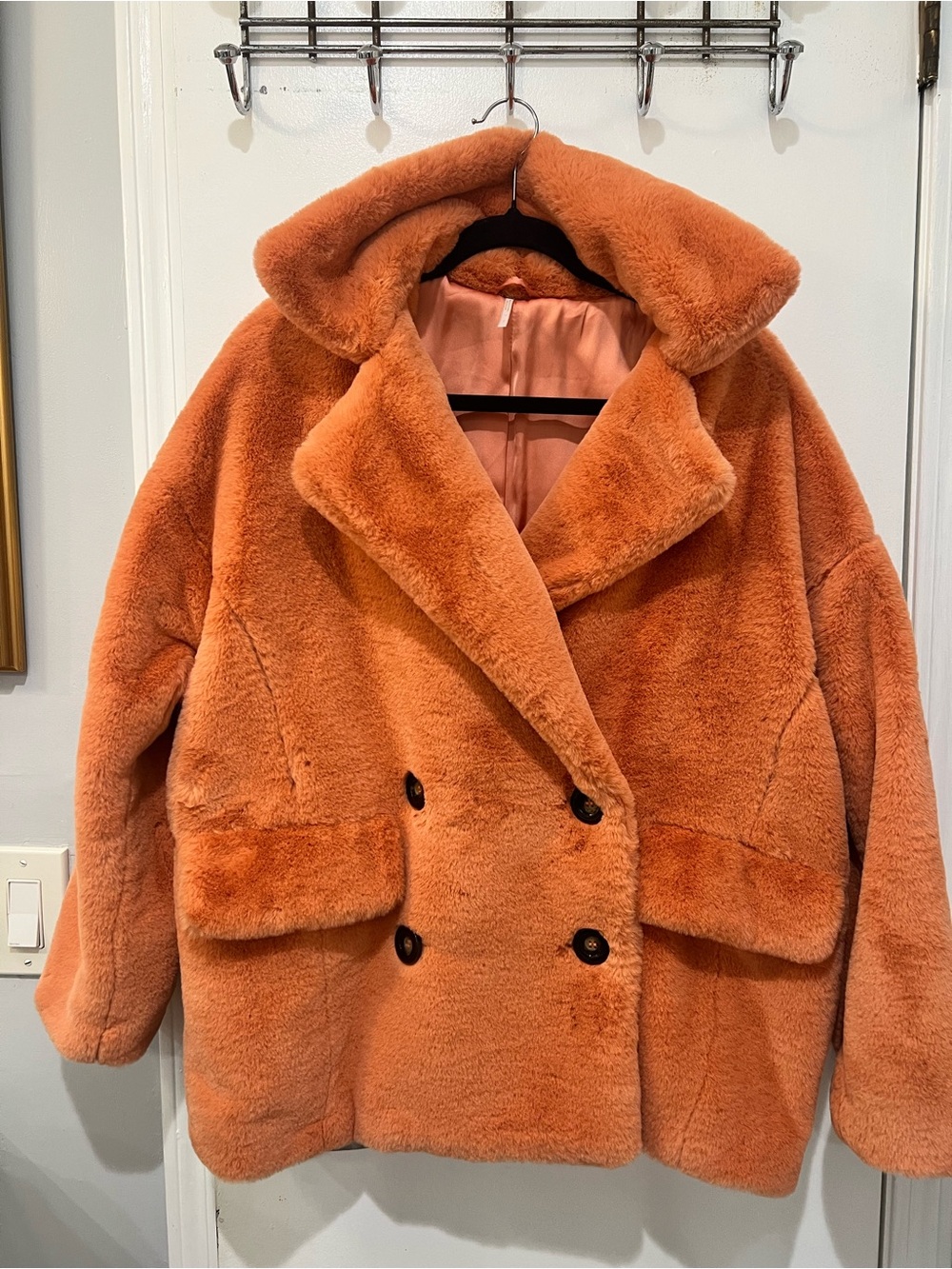 Free the People Rust Faux Fur Double-Breasted Coat - Women